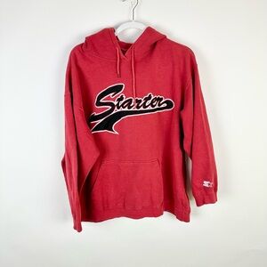 Vintage Y2K Starter Script Hoodie XL Red Embroidered Patch